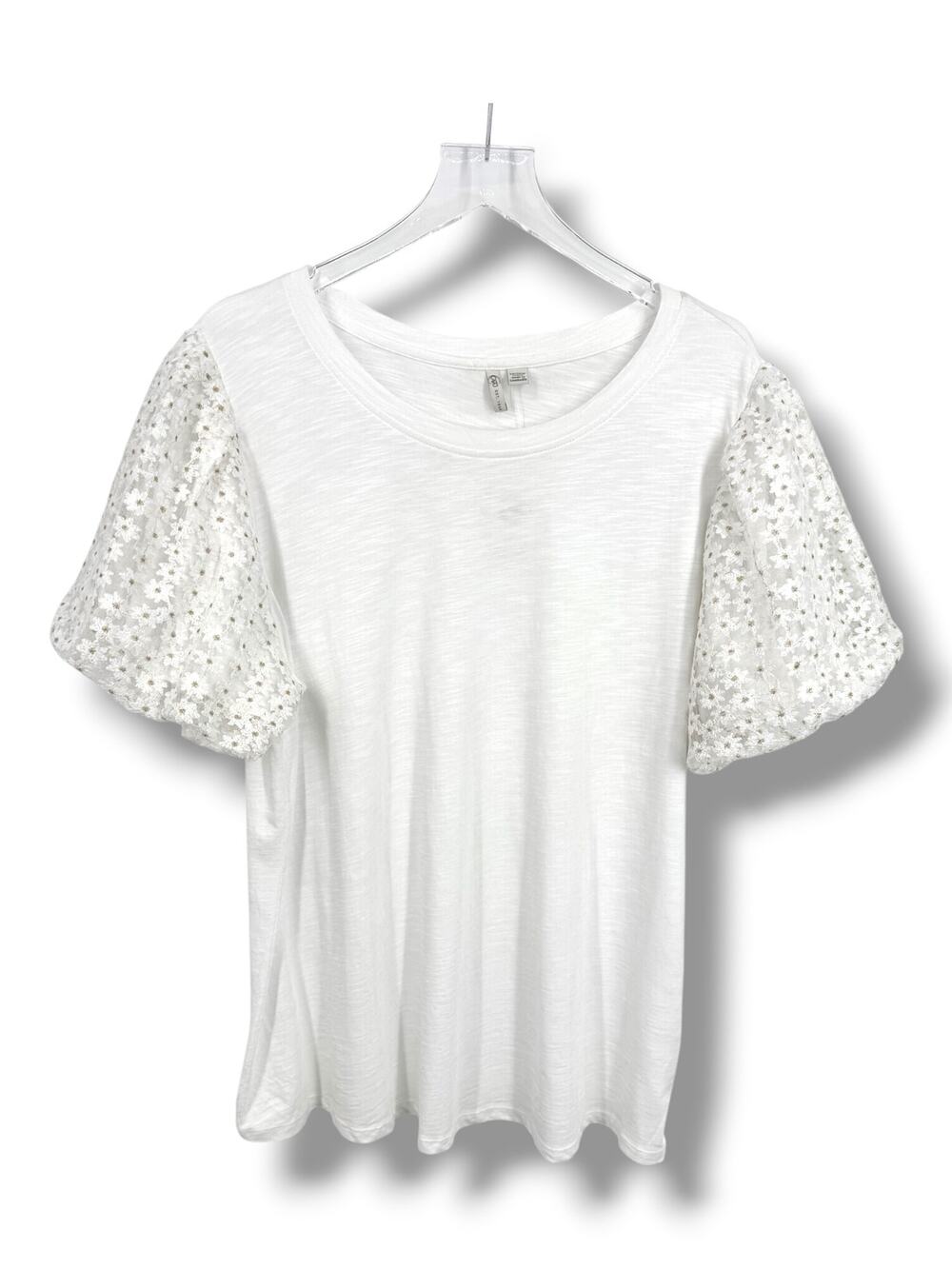 Cato blouse women's 18/20W puff sleeve daisy floral lace T shirt white beach NEW